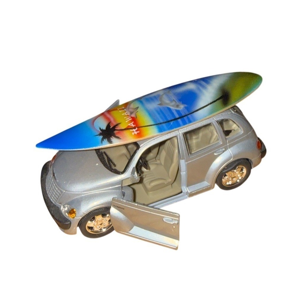 Motor Max Chrysler PT Cruiser Diecast Model Car Silver Hawaii Surfboard